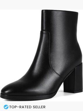 Chunky Block Heel Ankle Booties Side Zipper Round Toe Fall Boots For Work